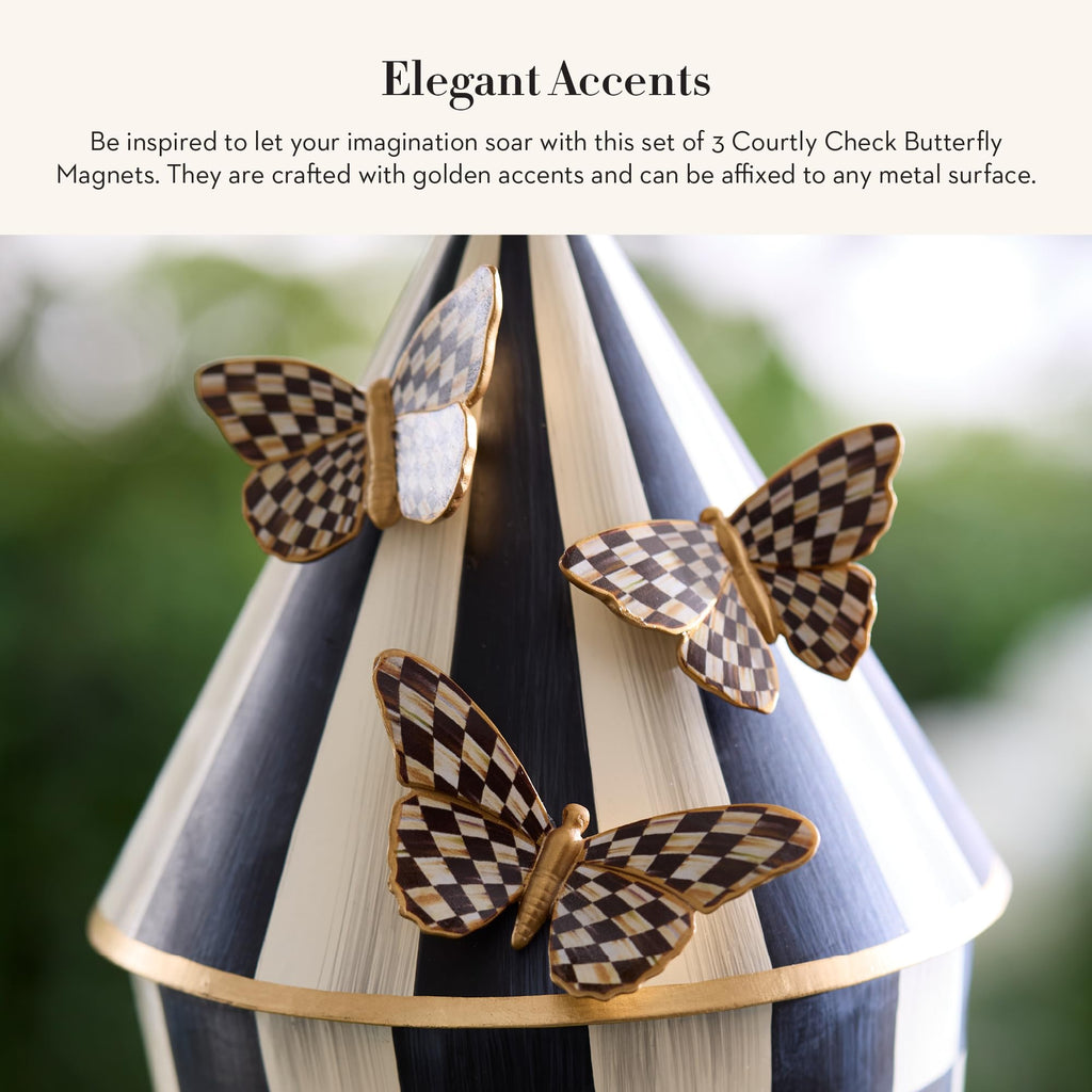 MACKENZIE-CHILDS Set of 3 Decorative Magnets, Magnetic Art for Metal Items and Refrigerator Decor, Courtly Check Butterfly