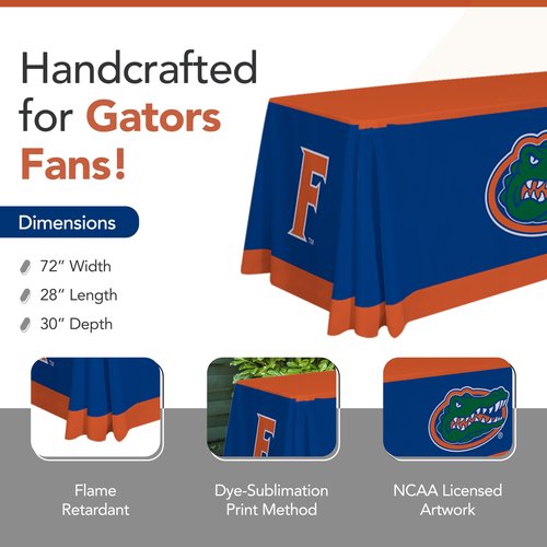 Florida Gators College Sports Printed Table Throw - NCAA Licensed - Polyester - School Tablecloth (Blue) (6' Draped)
