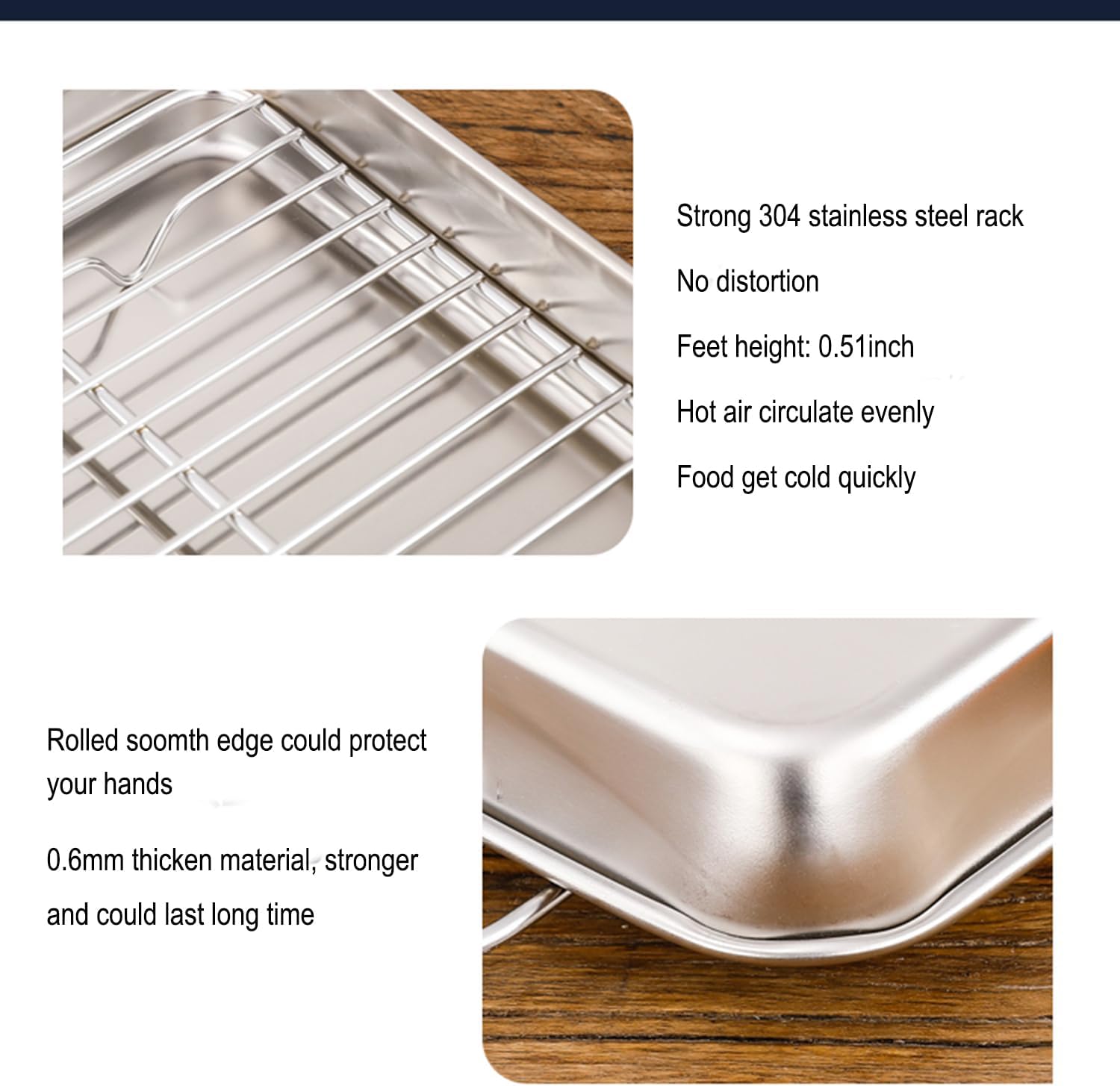 Skiennix Extra Small Serving Trays Set - Stainless Steel 304 Baking Sheet Pans with Cooling Racks | 9.3 x 6.9 Inch, Dishwasher Safe for 1-2 Persons