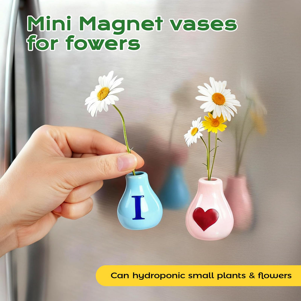Renmxj 5 Pcs Cute Mini Ceramic Vase Fridge Magnets with Artificial Flowers
