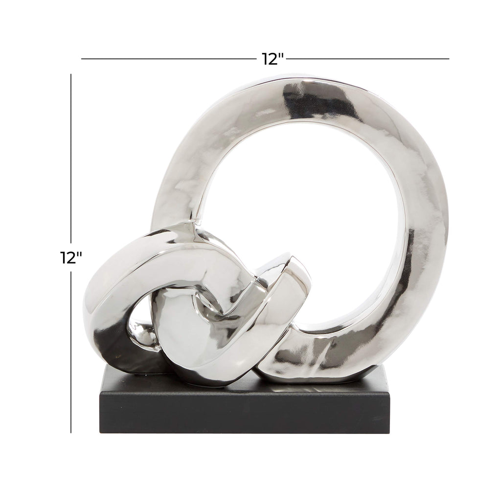 Deco 79 Polystone Abstract Decorative Sculpture Link Home Decor Statue with Black Base, Accent Figurine 12" x 5" x 12", Silver