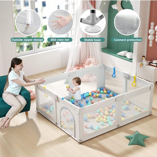 Cherrysea Baby Playpen - Large Anti-Fall Toddler Safety Play Center with Gate & 30 Ocean Balls