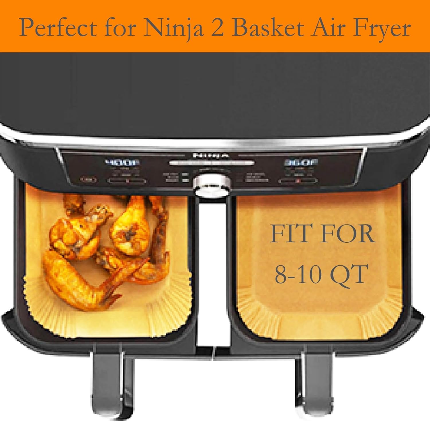 Skiennix Air Fryer Liners - 300 PCS Disposable Baking Paper for 8-10QT Ninja Dual Baskets | Food Grade 8.1 x 5.1 Inch