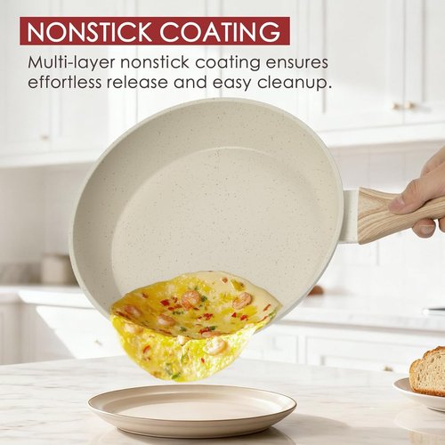 Kikcoin Nonstick Pots and Pans Set - 31 Piece Kitchen Cookware Set with Grill Pan & Utensils | Cream White