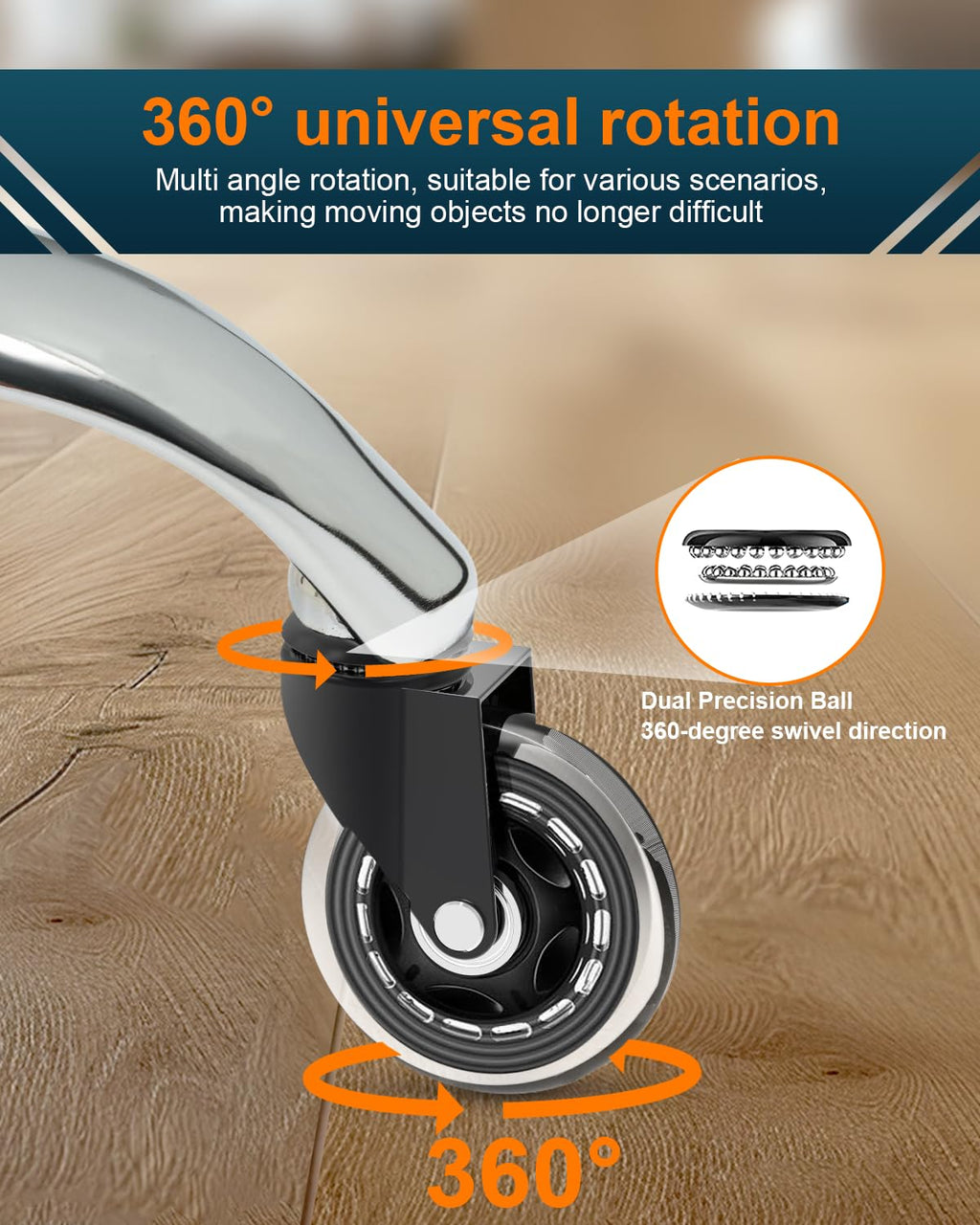 RidRed Office Chair Wheels - Heavy-Duty 3 Inch Rubber Casters | Universal Fit, Noise-Free, Fits Most Chairs