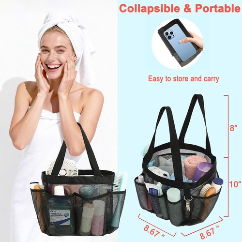 Fammart Mesh Shower Caddy - Portable 8-Pocket Tote Bag for College Dorms, Toiletries & Gym Essentials