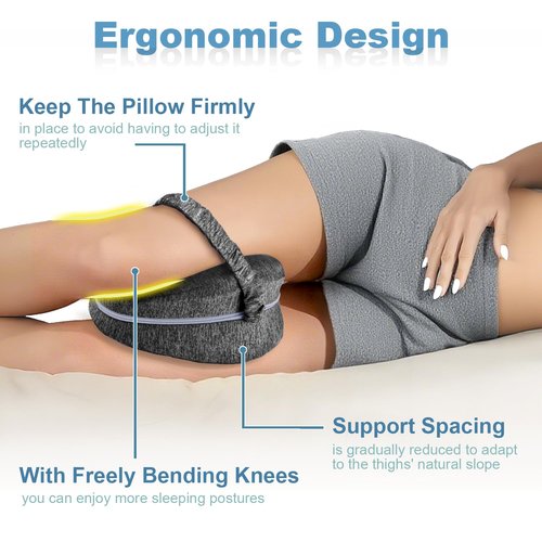 Gloserin Knee Pillow for Side Sleepers, Leg Pillow for Sleeping, Knee Pillow with Strap, Alignment Pillow Between Legs, Suitable for Relieving Leg, Back & Knee Pain, Machine Washable (Grey)