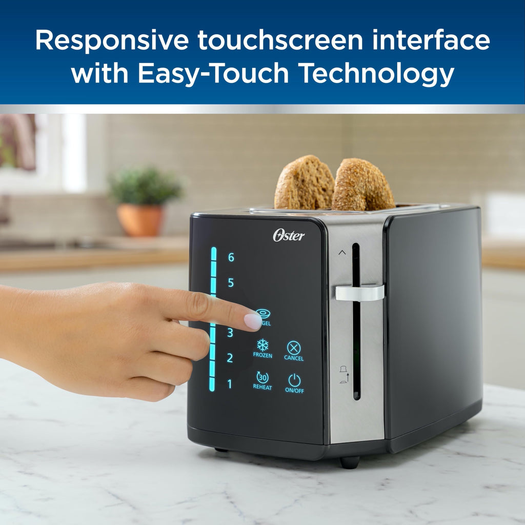 Oster 2-Slice Touchscreen Toaster, Digital Countdown Timer, 6 Shade Settings, Easy Touch Technology, Bagel/Reheat/Frozen Modes, Stainless Steel