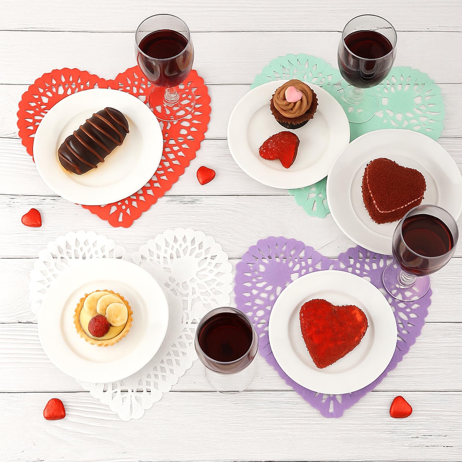 Potchen 200 Pcs 10 Inches Valentine's Day Heart Shaped Doilies Large Lace Paper Doilies Tableware Decoration Disposable Paper Placemats for Wedding Birthday Cake Dessert Kitchen Table Crafts 5 Colors