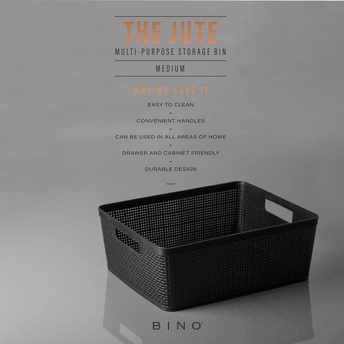 BINO Woven Plastic Basket - Medium Black 4-Pack | Stylish Home Organization & Space-Saving Storage