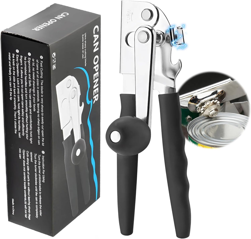 Skiennix Heavy Duty Manual Can Opener - Stainless Steel, Smooth Edge Design for Easy Use