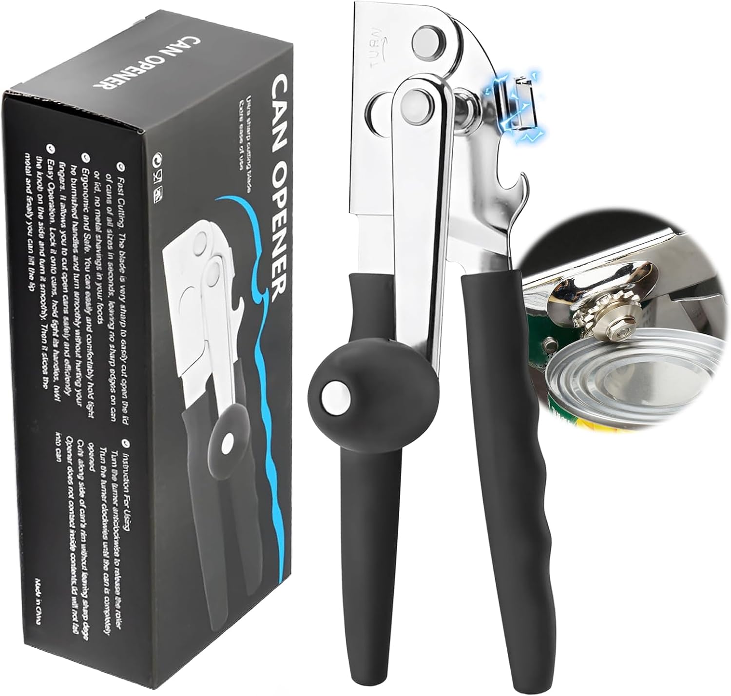 Skiennix Heavy Duty Manual Can Opener - Stainless Steel, Smooth Edge Design for Easy Use