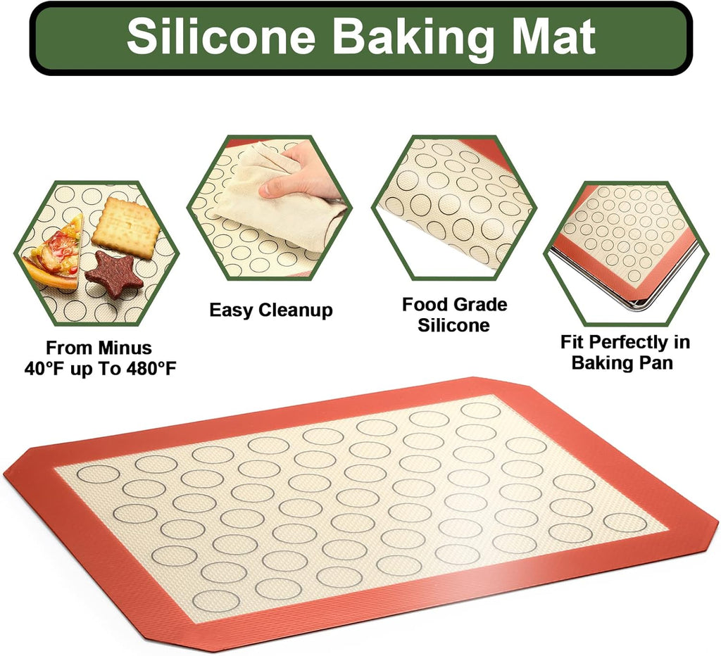 Skiennix Baking Sheet Tray Set - Heavy Duty Stainless Steel Cookie Pan with Silicone Mats | 9-Piece Set in Red