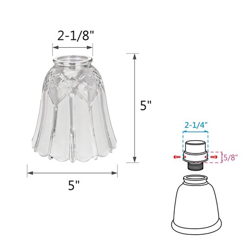 Aspen Creative 23107-4 Transitional Clear & Sandblasted Ceiling Fan Replacement Glass Shade, 2-1/8" Fitter, 5" Diameter x 5" Height, 4 Pack
