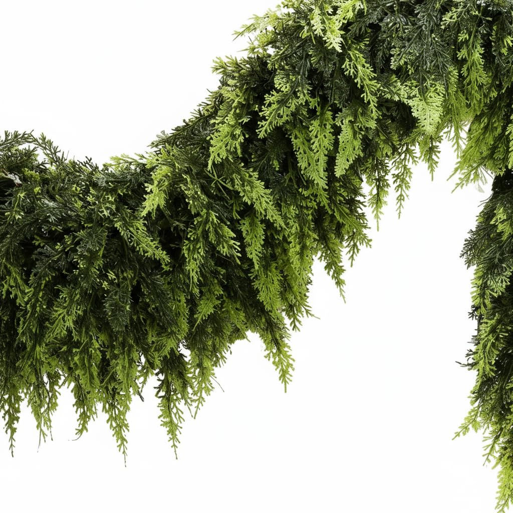 9 FT Christmas Cedar Garland, Real Touch Soft & Thickness Greenery Pine Garland for Mantle Table Fireplace Outdoor Indoor Christmas Decorcorations