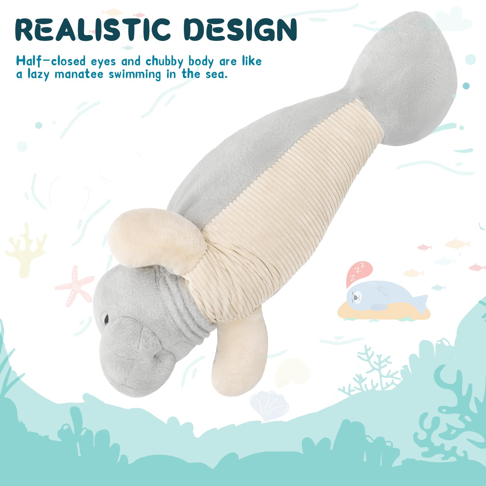 MorisMos 47 Inch Manatee Plush Toy, Large Manatee Stuffed Animal Soft Sea Animal Pillow Gifts for Kids Chirstmas Birthday Party