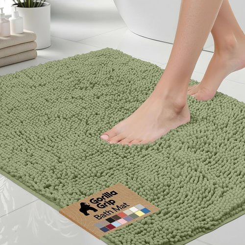 GORILLA GRIP Bath Rug Mat - Soft Absorbent Chenille | Quick-Dry Microfiber 60x17 in Sage Green