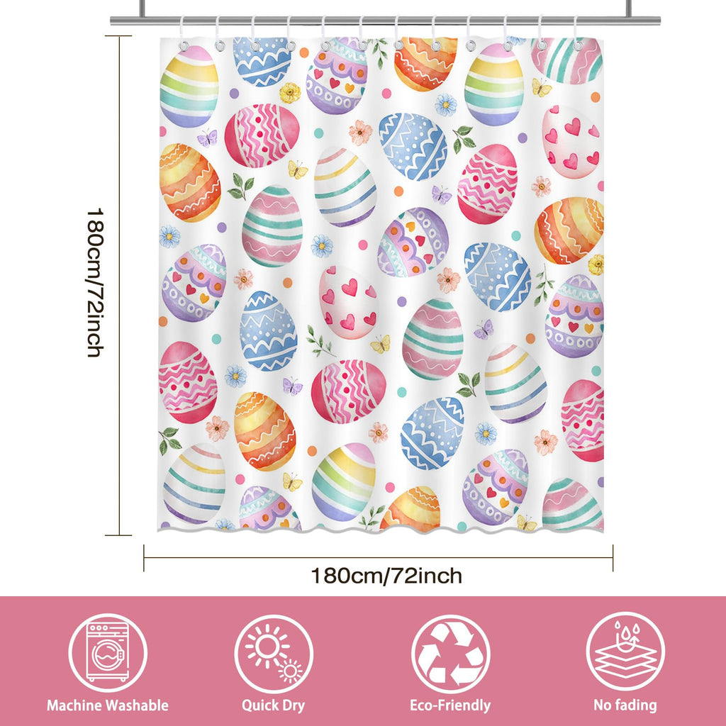 Mocsicka Easter Eggs Shower Curtain Happy Easter Bathroom Shower Curtain Spring Holiday Waterproof Fabric Shower Curtains Bathtub Decor with 12 Hooks 72 X 72 Inches