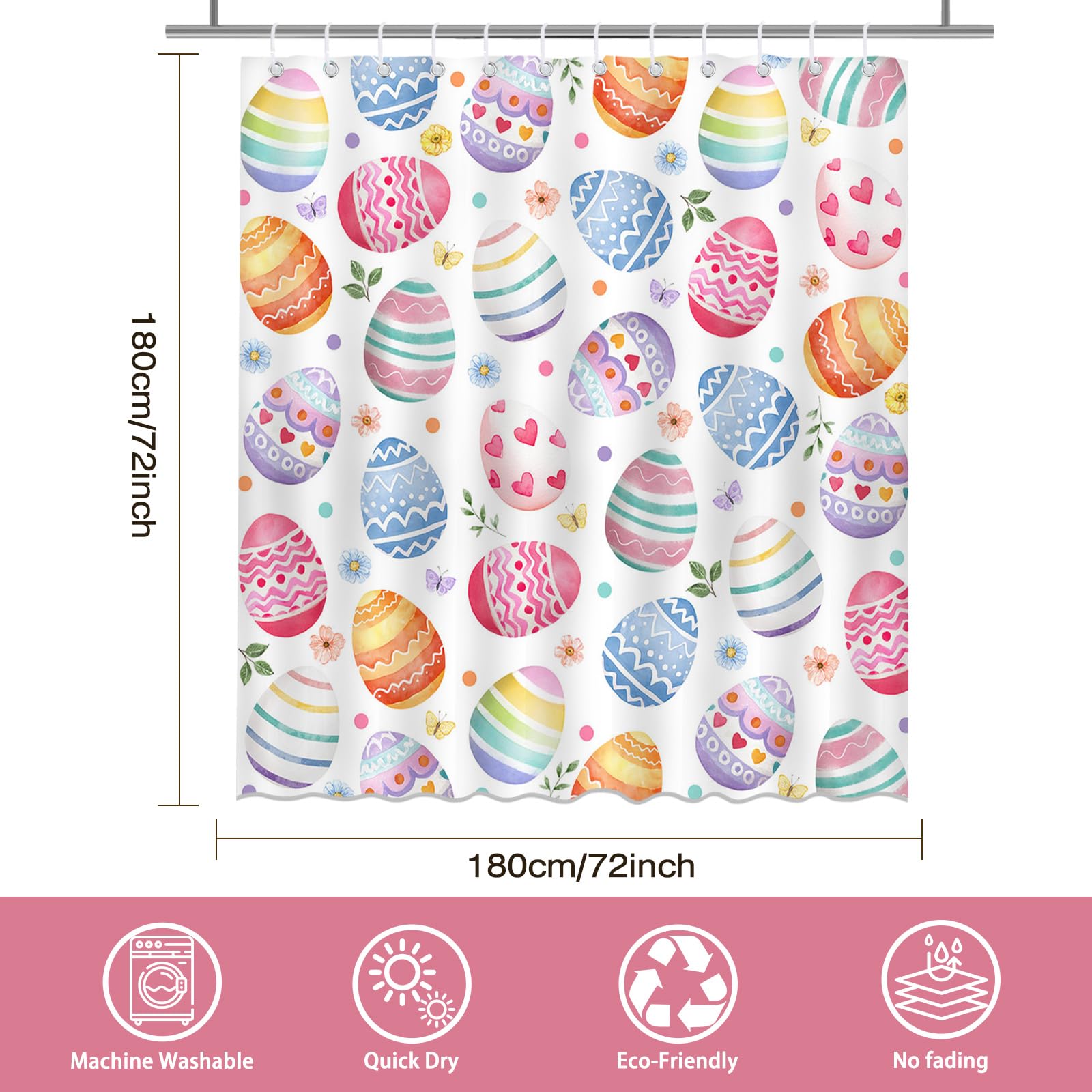 Mocsicka Easter Eggs Shower Curtain Happy Easter Bathroom Shower Curtain Spring Holiday Waterproof Fabric Shower Curtains Bathtub Decor with 12 Hooks 72 X 72 Inches