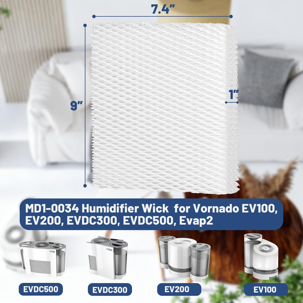 Ulreon 4 Pack MD1-0034 Humidifier Wick Replacement Filter Compatible with Vornado EV100, EV200, EVDC300, EVDC500, Evap2, Evaporative Humidifiers, 1 inch Thick
