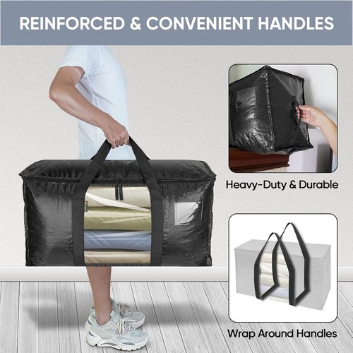 BALEINE 8-Pack Heavy-Duty Moving Bags - Oversized Storage Totes with Reinforced Handles (Black w/Window)