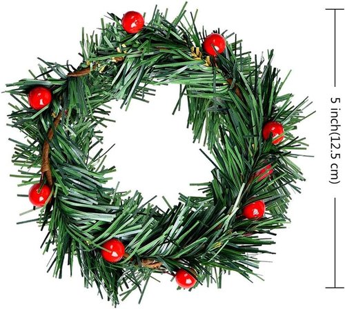 Baryuefull Holly Berry Candle Ring - 8 PCS Small Artificial Red Berries & Pine Needles Wreath for Christmas Decor