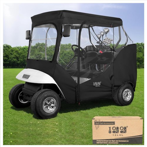 10L0L Golf Cart Black Enclosure Cover for 2 Passenger EZGO TXT, 4-Sided Clear Window Rain Cover All Weather Waterproof Windproof