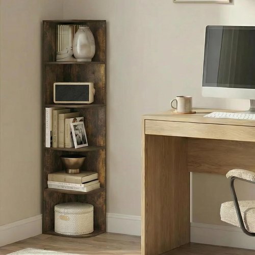 Furinno PASIR 5-Tier Corner Bookshelf - Open Shelf Design for Organization | Amber Pine, 9.3 x 12 x 51.7