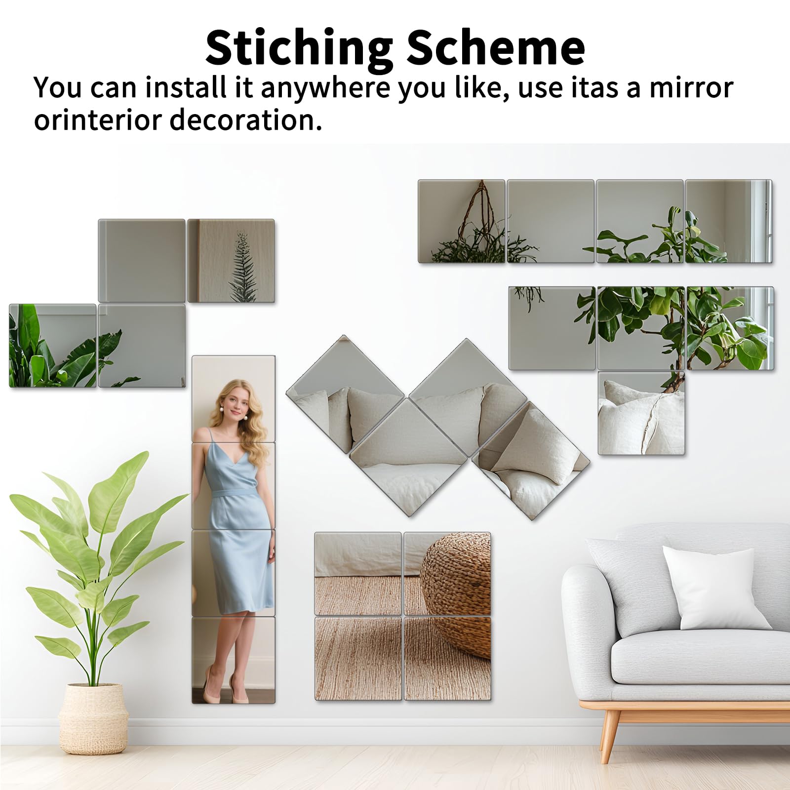 Unbreakable Kids Mirror Tiles for Wall Decor, 4 PCS 12 x 12 Inches Toddler Mirror Full Length, Stick on Classroom Small Plastic Baby Mirrors, Shatterproof Home Gym Acrylic Door Mirrors for Bedroom