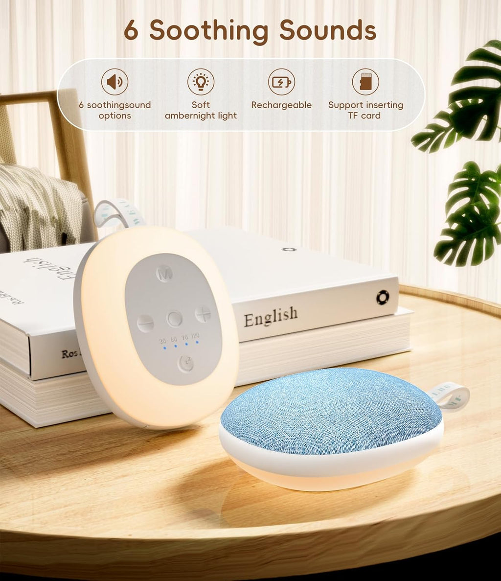 Skiennix Portable White Noise Machine - Bluetooth Speaker & Rechargeable Baby Sleep Soother | 6 Soothing Sounds, Blue