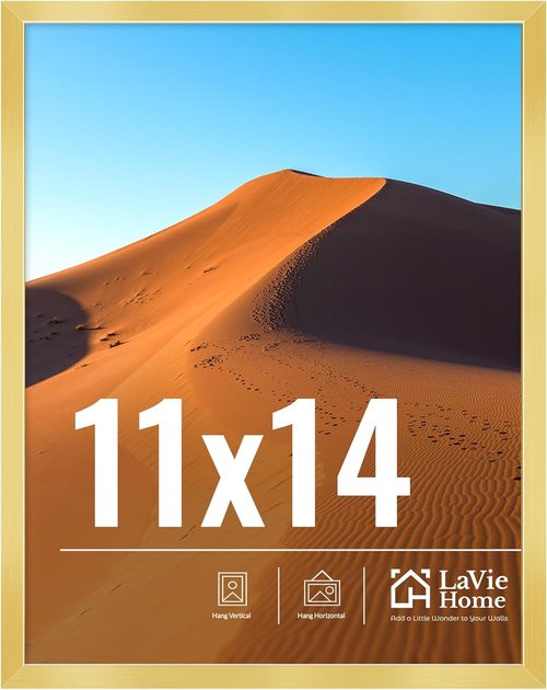 LaVie Home 11x14 Gold Picture Frame - HD Plexiglas Wall Display for Vertical or Horizontal Use