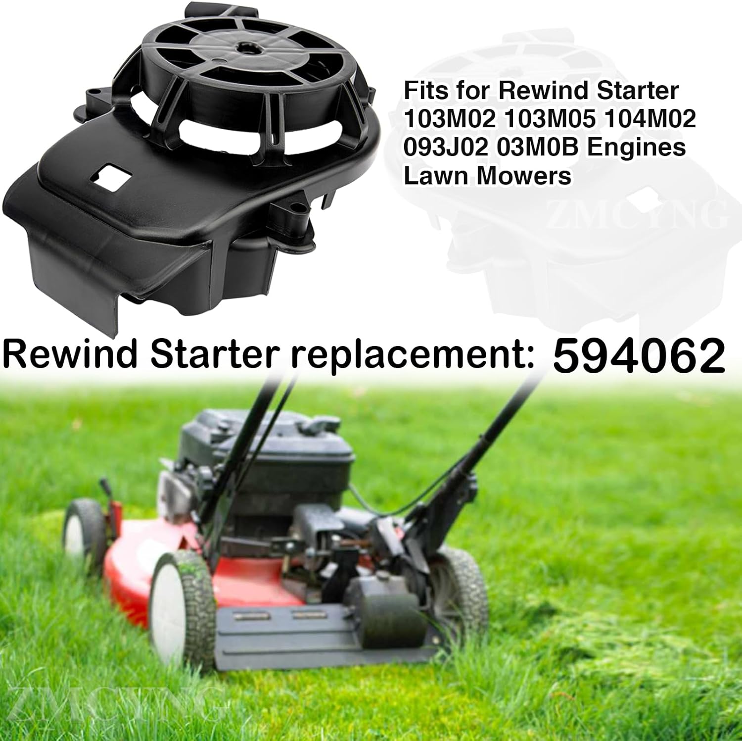 ZMCYNG Recoil Starter Pull Start Assembly - Fits 093J02, 103M02, 103M05 Lawn Mowers | Black
