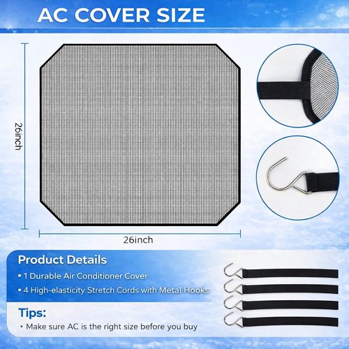 JIFTOK Central Air Conditioner Covers for Outside Units 26'' x 26'', Breathable AC Mesh Cover Protector Outside Unit, Durable AC Cover for Vent & Heater Unit, Top Universal Defener for All Seasons