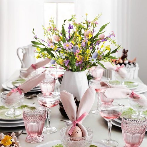 HUAESIN 6 PCS 20 Inch Pastel Easter Eggs Stems Easter Floral Picks Berries Artificial Spring Floral Bouquet for Easter Decoration Home Decor Table Centerpiece