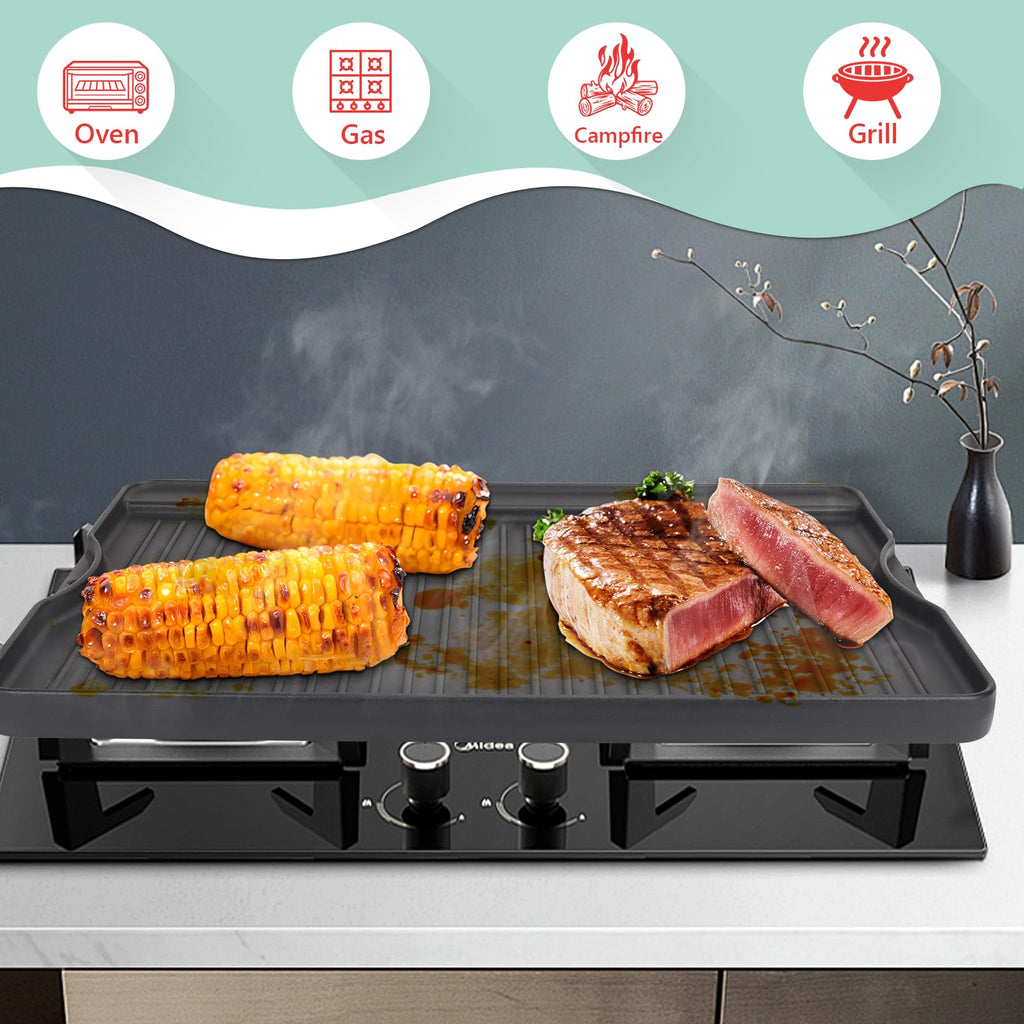 WEBROIL 24" X 16" Reversible Cast Iron Griddle for Camp Chef, Flat Top Plate for Gas/Stove/Charcoal/Propane Grill, Universal 4 Burner Stove Top Griddle for Outdoor Cooking & Camping Accessories