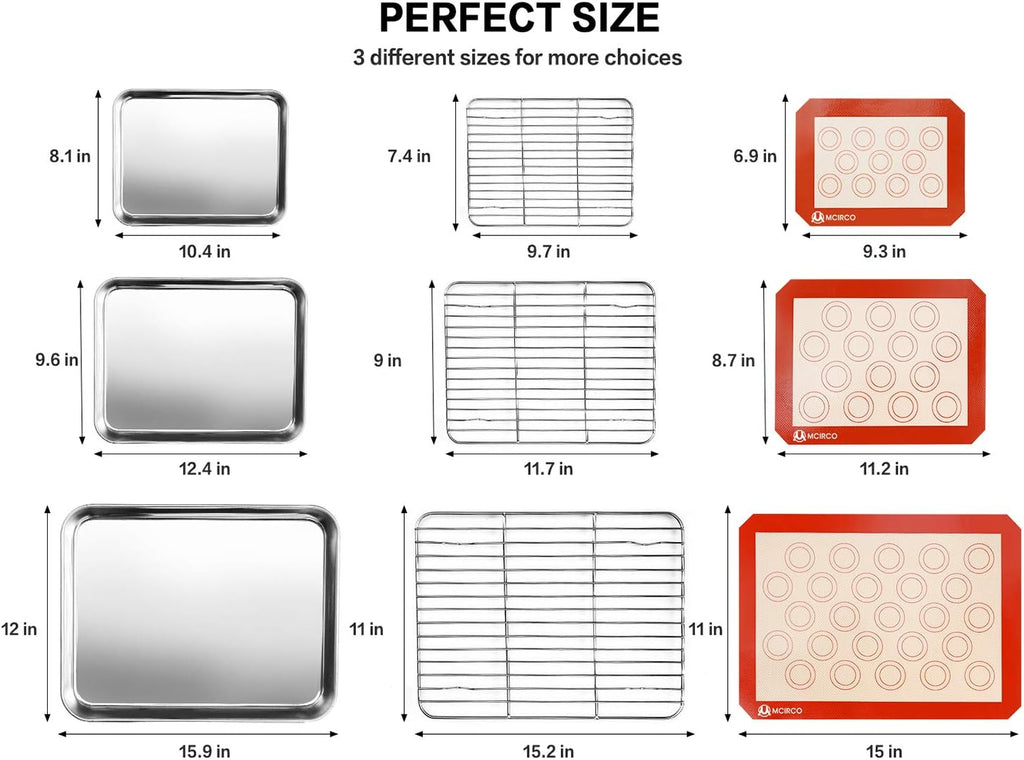 MCIRCO Glass Baking Dish Set - 8 Pcs with Lids & 9 Pcs Stainless Steel Baking Sheet Tray Set | Perfect for Cooking & Baking