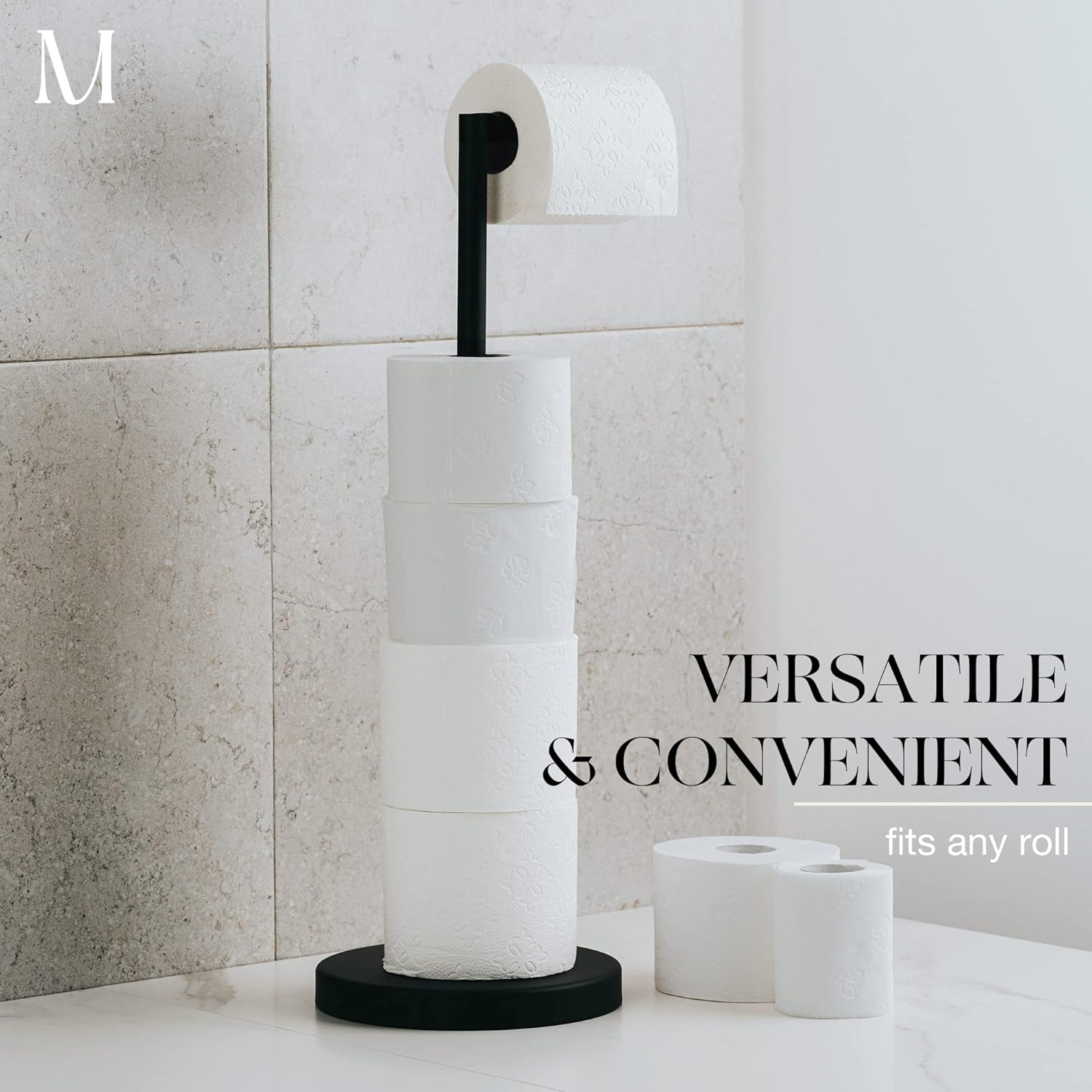 Marmolux Acc Free Standing Toilet Paper Holder - Modern Matte Black Design for 4 Rolls