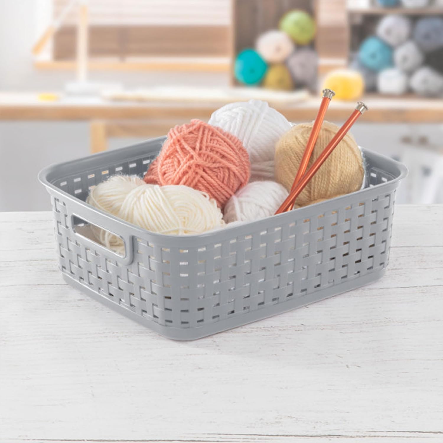 Sterilite Storage Baskets - Stylish Plastic Weave Design for Organizing Crafts & Jewelry | Gray, 6-Pack