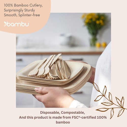 Bambu Pack of 250 - Bamboo Forks Disposable Set, Biodegradable Eco Friendly Products, Bamboo Utensils for Events, Compostable Cutlery - Bulk Case
