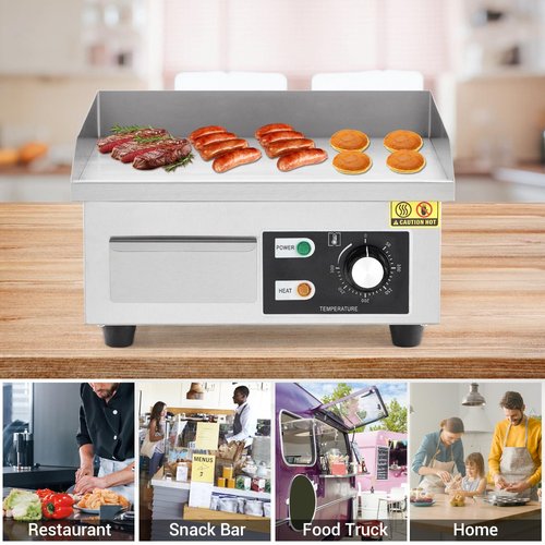 GarveeHome 14 in Commercial Electric Griddle,110V 1500W Electric Restaurant Teppanyaki Flat Top Grill with Shovels & Brushes, Non-Stick Countertop Griddle, Adjustable Temperature Control 122°F-572°F