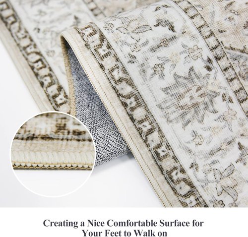 Hallway Washable Runner Rug - Vintage Soft Non-Slip Indoor Carpet for Entryway | 2x7 Beige