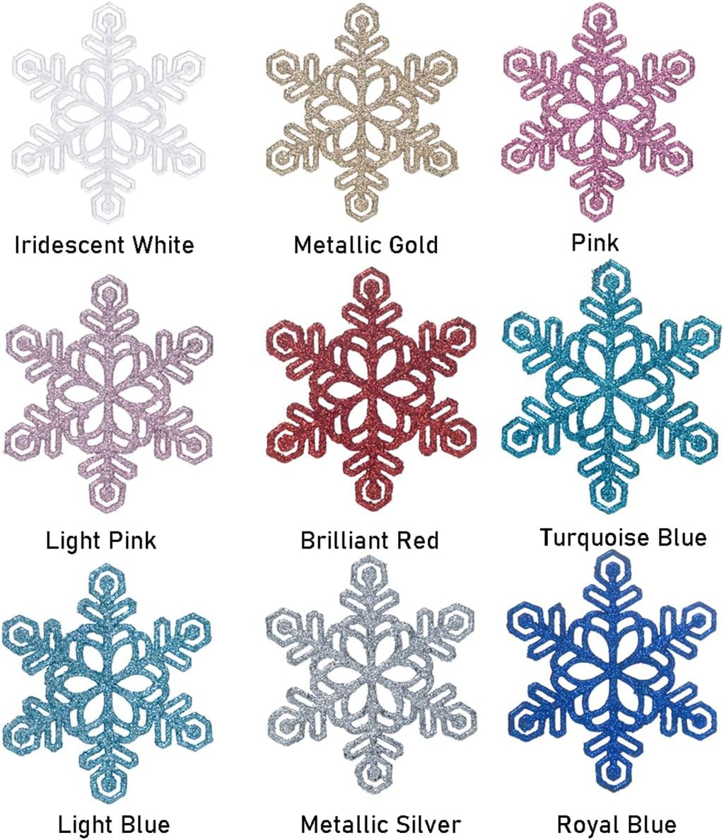 Skiennix 48pcs Pre-Strung White Snowflake Ornaments - Glittery Christmas Tree Decorations