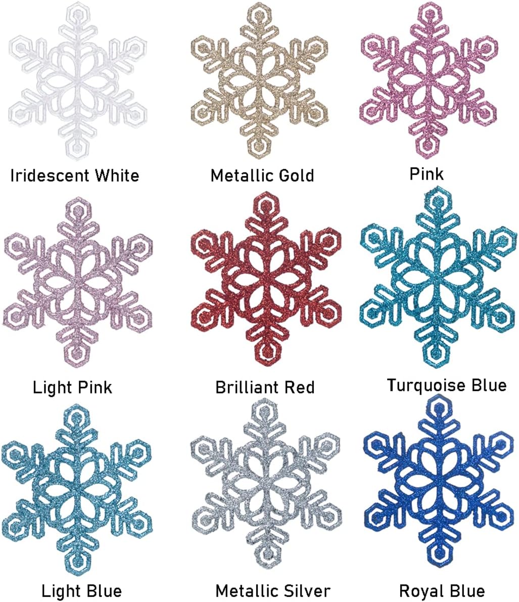Skiennix 48pcs Pre-Strung White Snowflake Ornaments - Glittery Christmas Tree Decorations