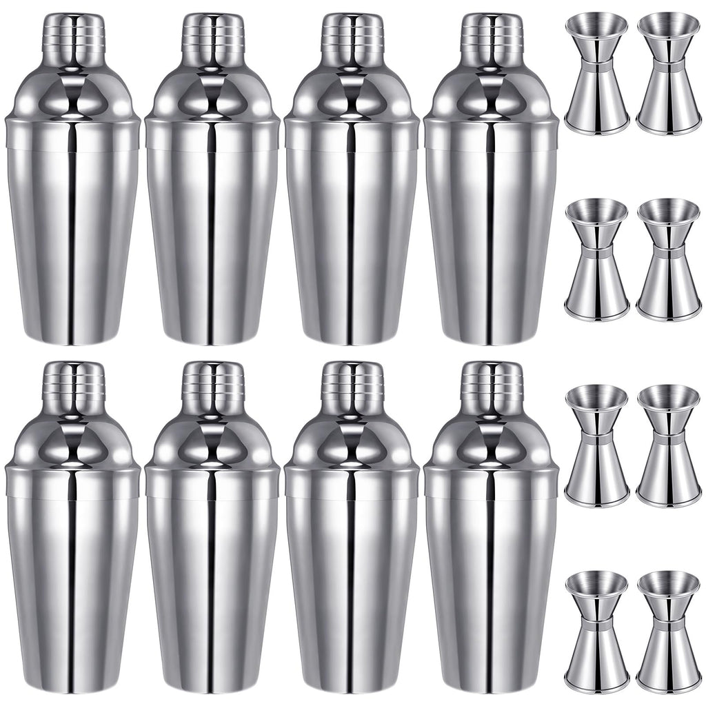 Umigy Cocktail Shaker Set Martini Shaker Bulk Stainless Steel Martini Mixer with Strainer and Double Measuring Jigger for Bar Party Home Use Wine Bar(18 Oz/ 550 ml,8 Packs)