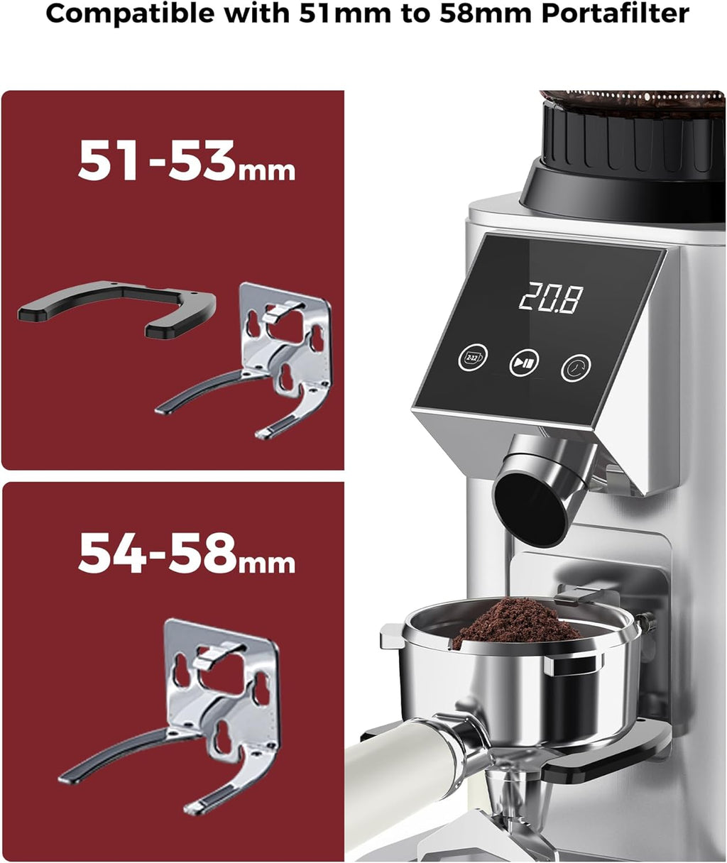 Tuni G1 Coffee Grinder - Precision Conical Burr Mill with 48 Grind Settings & LED Touchscreen - Stainless Steel Silver