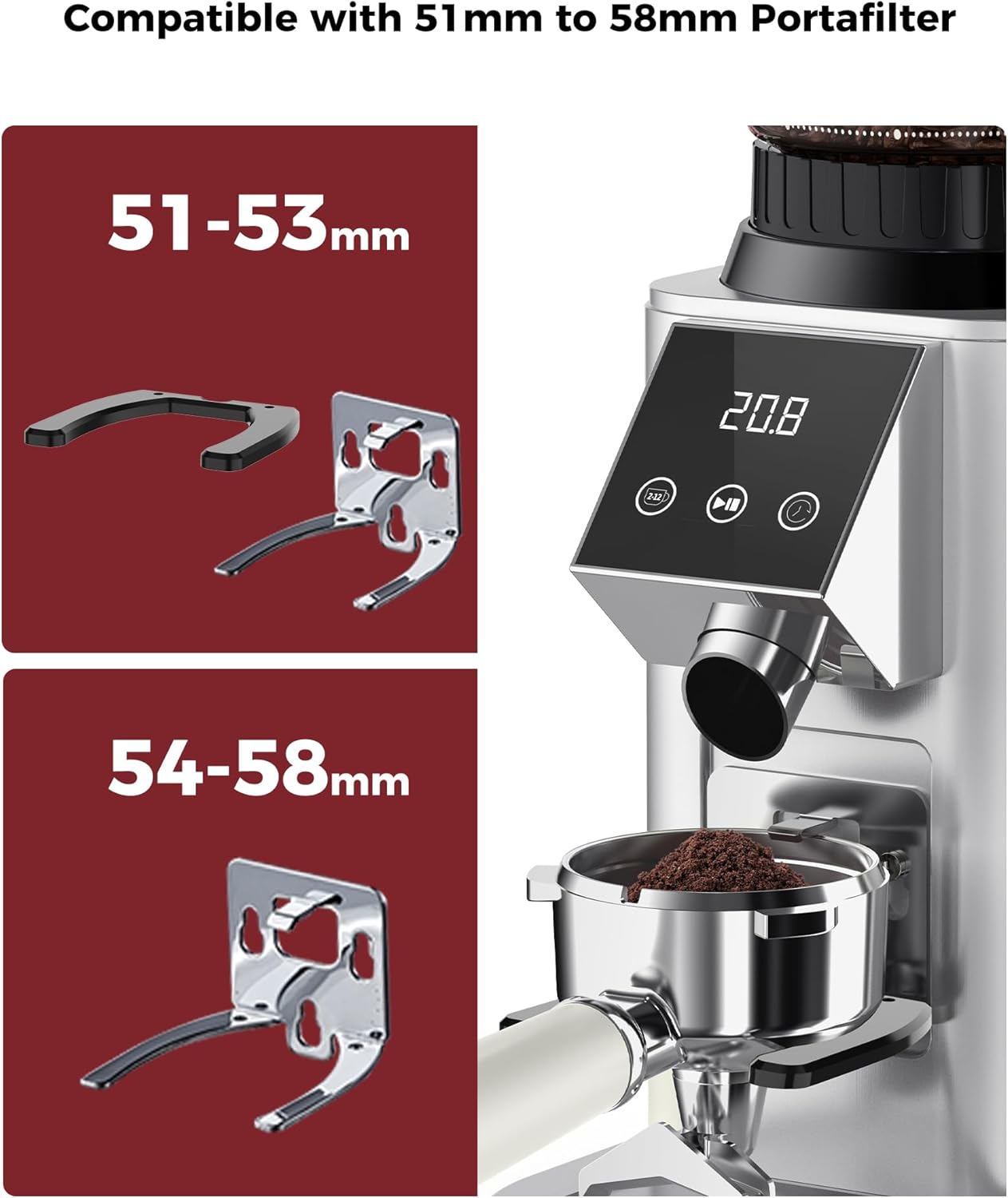 Tuni G1 Coffee Grinder - Precision Conical Burr Mill with 48 Grind Settings & LED Touchscreen - Stainless Steel Silver
