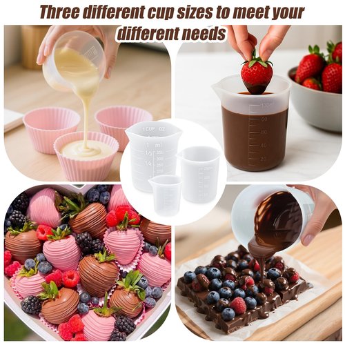 Juome 6PCS Silicone Measuring Cups for Melting Chocolate - Silicone Chocolate Melting Cup Set with 100/250/350ml Capacity, Dishwasher Safe, Baking Supplies Accessories for DIY Chocolate Molds