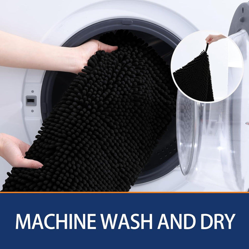 OLANLY Chenille Dog Bath Towel - Ultra Absorbent Quick Dry Plush Towel for Large Dogs & Puppies | 31x13, Black