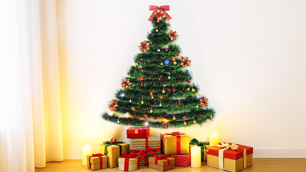 PWSOMJ 32 Feet Christmas Garland with Lights, DIY Christmas Tree Wall Corner Decor Tinsel Garland with Butterfly, Flower and Balls, Battery Operated (Battery Not Included) for DIY Decoration