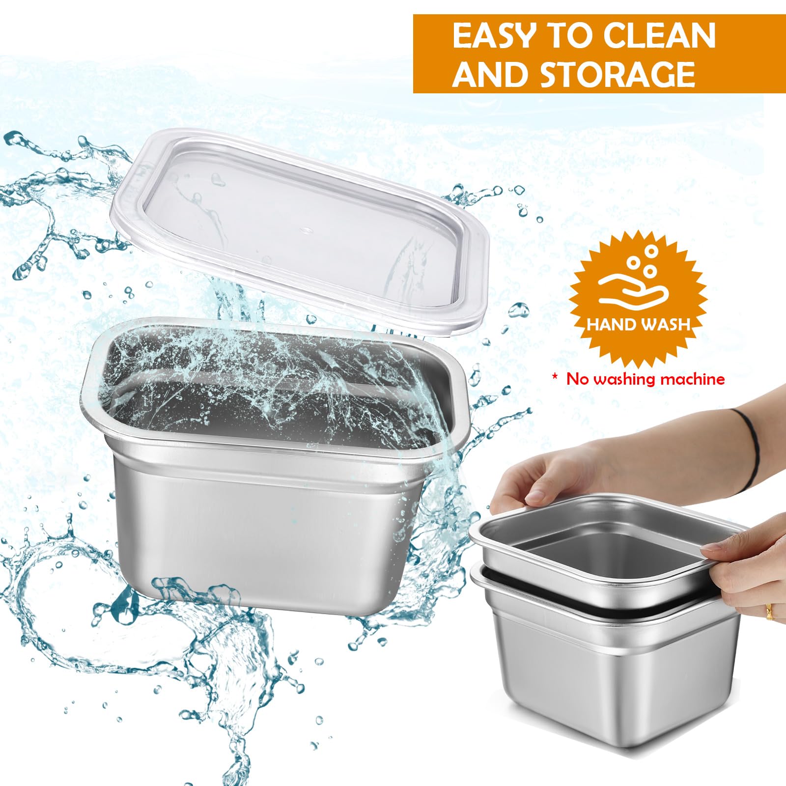 Suttmin 8 Pcs 1/6 Size Hotel Steam Table Pans with Lids, Stainless Steel Food Containers and PP Plastic Covers, Anti-clogging Steamer Pans for Buffet, Catering, Restaurant, and Food Prep(4" Deep)